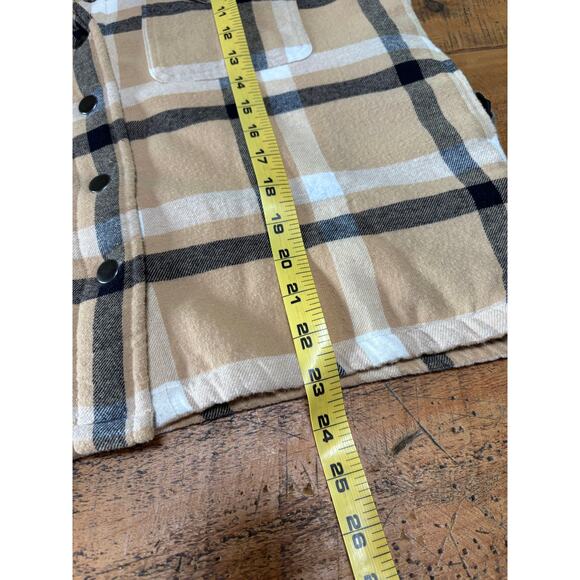 Womens Lucky Brand Gold Yellow Plaid‎ Flannel Sherpa Long Sleeve Shacket Small - Picture 9 of 9